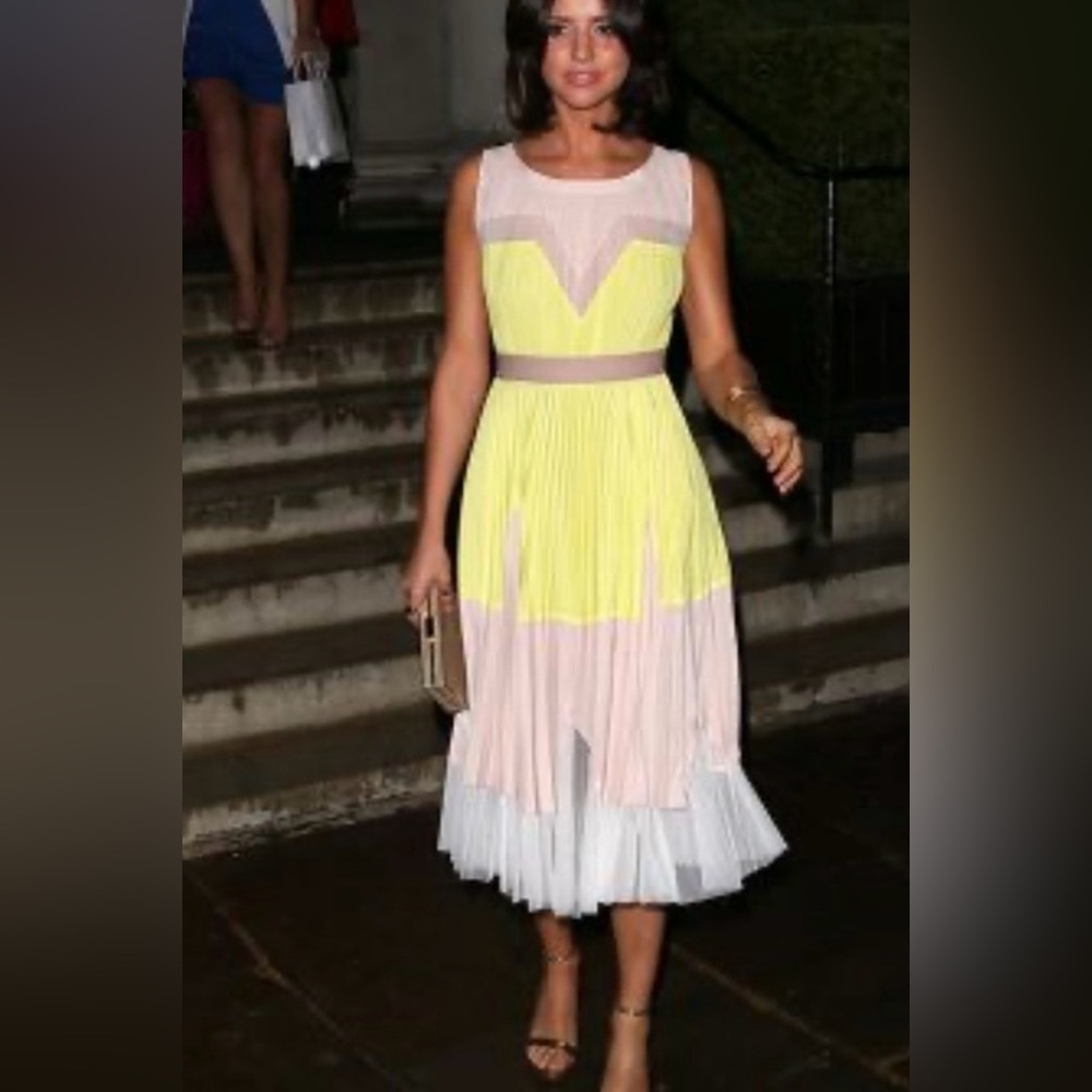 BCBGMaxAzria Yellow and Pink Midi Dress size 0